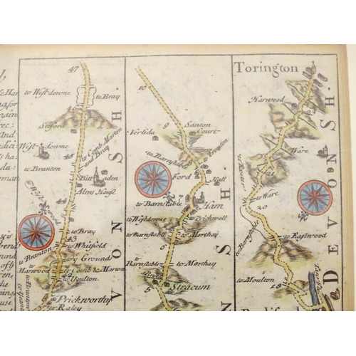 682 - Maps: Two maps of Devon, comprising an 18thC hand coloured road strip map, published in John Owen & ... 