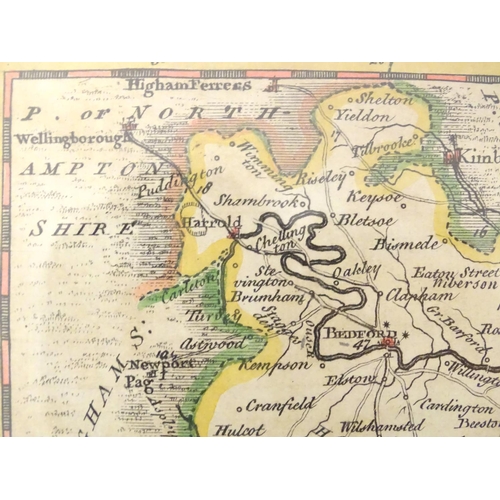 683 - Maps: Two 18thC maps of Bedfordshire, comprising a hand coloured road strip map, published in John O... 