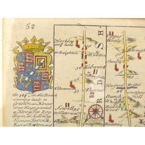 683 - Maps: Two 18thC maps of Bedfordshire, comprising a hand coloured road strip map, published in John O... 