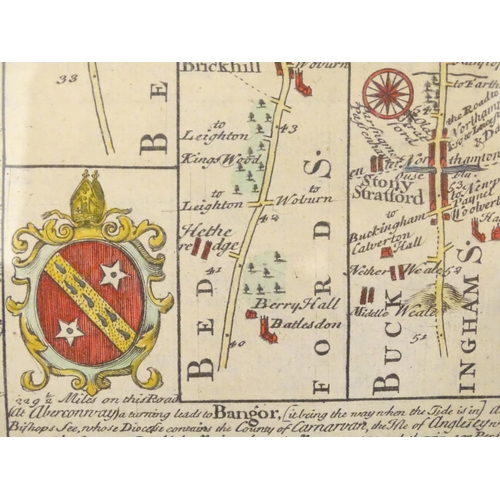 683 - Maps: Two 18thC maps of Bedfordshire, comprising a hand coloured road strip map, published in John O... 