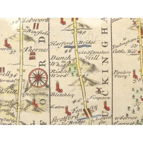 683 - Maps: Two 18thC maps of Bedfordshire, comprising a hand coloured road strip map, published in John O... 