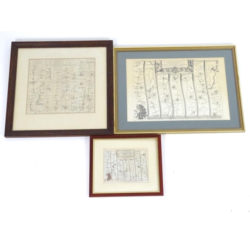 685 - Maps: Three road strip maps, comprising the Road from London to Buckingham after John Ogilby, a hand... 