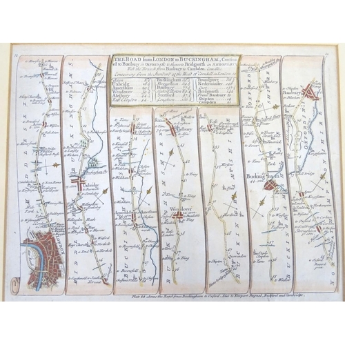 685 - Maps: Three road strip maps, comprising the Road from London to Buckingham after John Ogilby, a hand... 