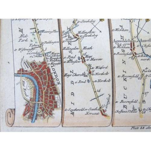 685 - Maps: Three road strip maps, comprising the Road from London to Buckingham after John Ogilby, a hand... 