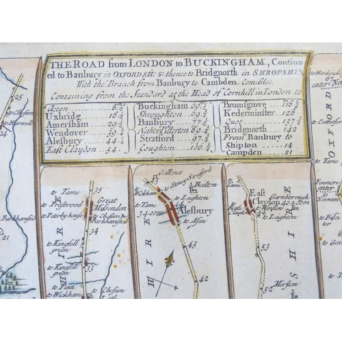 685 - Maps: Three road strip maps, comprising the Road from London to Buckingham after John Ogilby, a hand... 