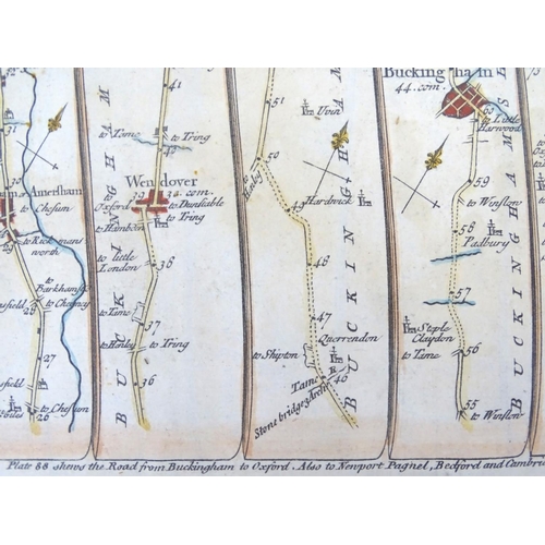 685 - Maps: Three road strip maps, comprising the Road from London to Buckingham after John Ogilby, a hand... 