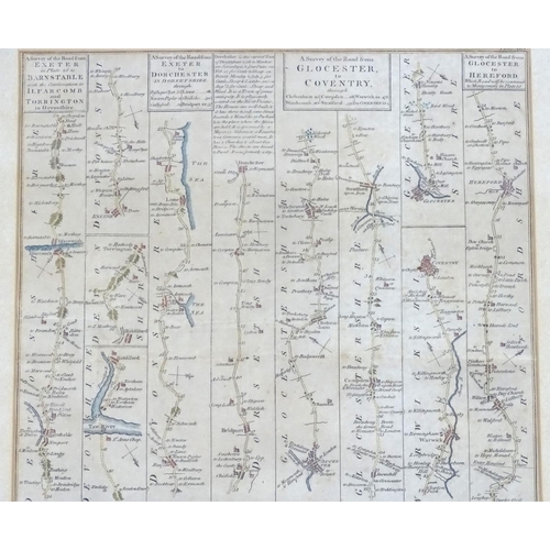 685 - Maps: Three road strip maps, comprising the Road from London to Buckingham after John Ogilby, a hand... 