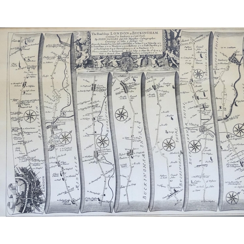 685 - Maps: Three road strip maps, comprising the Road from London to Buckingham after John Ogilby, a hand... 