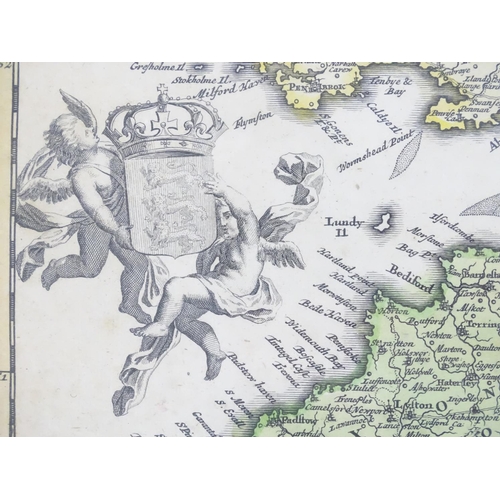 687A - Map: An 18thC hand coloured engraved map of England and Wales by Johann Baptist Homann titled Magnae... 