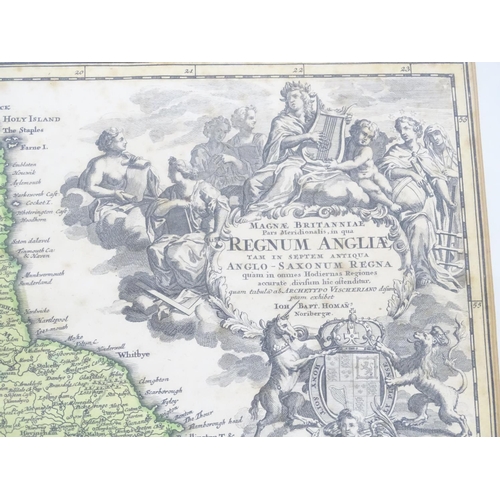 687A - Map: An 18thC hand coloured engraved map of England and Wales by Johann Baptist Homann titled Magnae... 