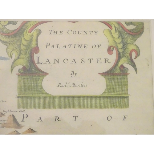 688 - Map: A hand coloured map depicting the County Palatine of Lancaster, Yorkshire by Robert Morden. App... 