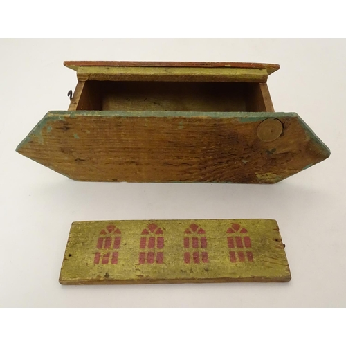 694 - Toy: A late 19th / early 20thC wooden Noah's Ark with polychrome decoration. The flat bottomed ark w... 