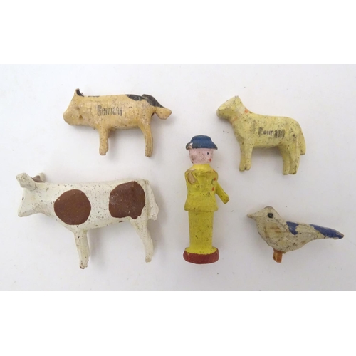 694 - Toy: A late 19th / early 20thC wooden Noah's Ark with polychrome decoration. The flat bottomed ark w... 