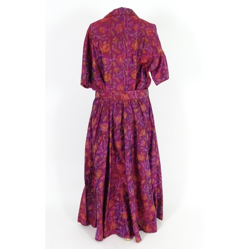 710 - Bespoke vintage dresses to include; a pink/purple taffeta full length dress with belt, a green taffe... 