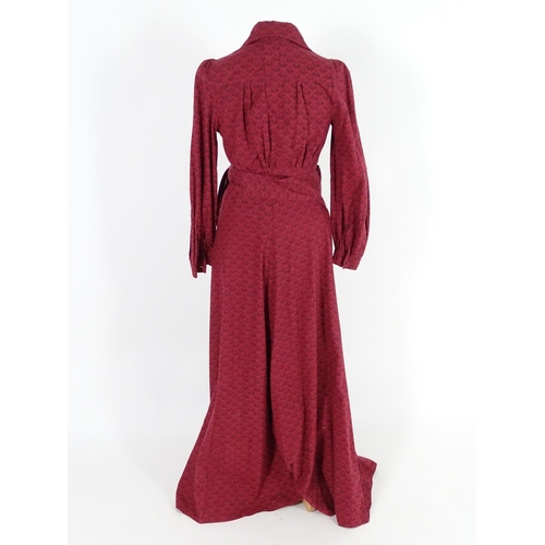 711 - A vintage full length, prairie style Laura Ashley dress, c1970's,  deep red with a black print patte... 