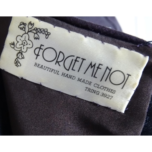 713 - Vintage bespoke clothing, hand made by Forget me Not of Tring. Outfits include a dark purple/brown e... 