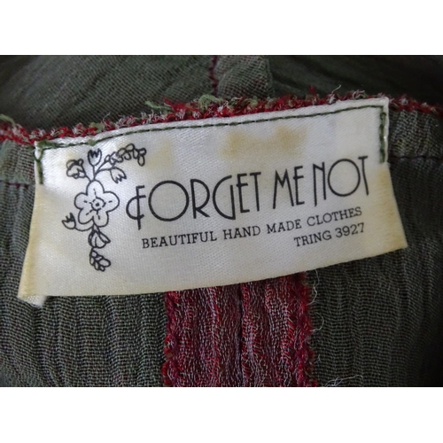 713A - Vintage bespoke matching clothing in a burgundy and green colour, hand made by Forget me Not of Trin... 