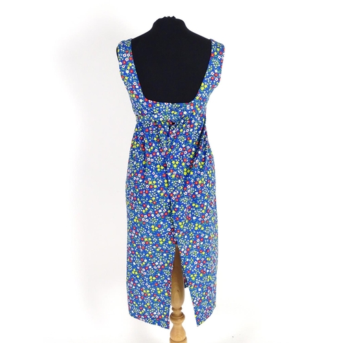 718 - 3 vintage Travers Tempos of London dress c1970's, a  cotton pinafore dress with cream, yellow and br... 