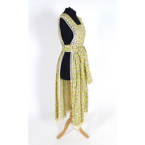 718 - 3 vintage Travers Tempos of London dress c1970's, a  cotton pinafore dress with cream, yellow and br... 