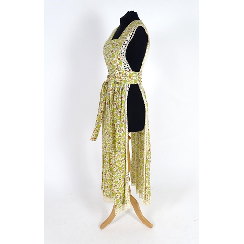 718 - 3 vintage Travers Tempos of London dress c1970's, a  cotton pinafore dress with cream, yellow and br... 