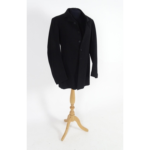 727 - A vintage bespoke mens black wool formal jacket and matching waistcoat. Chest size 38