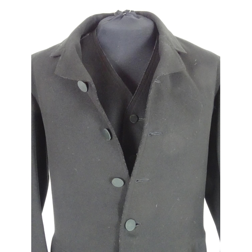 727 - A vintage bespoke mens black wool formal jacket and matching waistcoat. Chest size 38