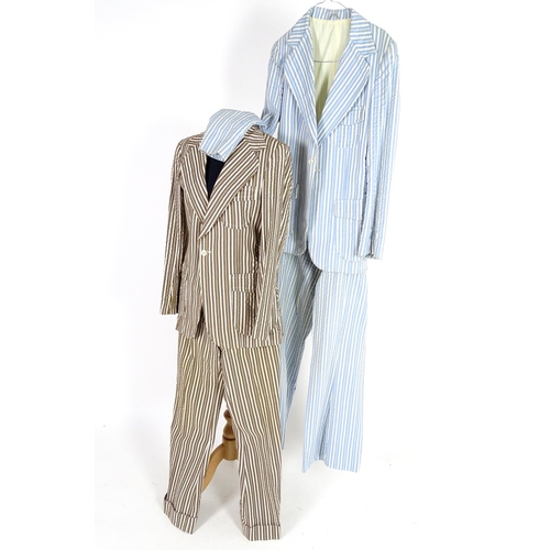 735 - 2 vintage stripy suits by Austins, a light brown and cream striped jacket and trousers along with a ... 