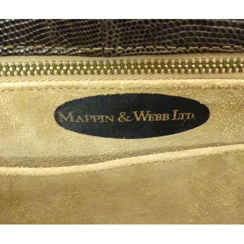 743 - A snakeskin leather bag by Mappin & Webb Ltd along with a matching Patrys compact (2)