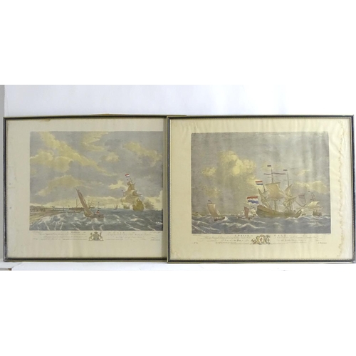 1671 - P. C. Canot, after Willem van de Velde, Two hand coloured engravings, A Brisk Gale, depicting a seas... 