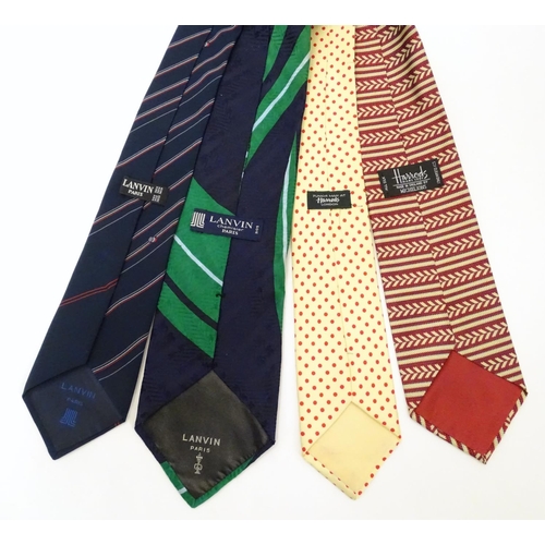 766 - 4 ties of various colours and designs by Lanvin, Paris and Harrods (4)