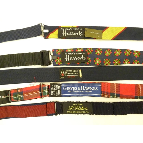 772 - 5 silk bow ties of various colours and designs from Harrods, Gieves & Hawkes, S Fisher and Austin Re... 