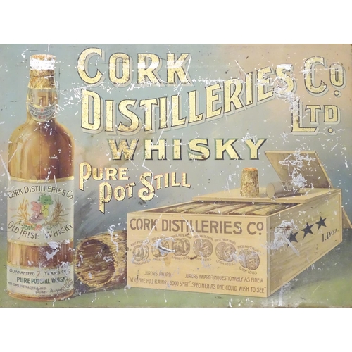 1129 - Advertising Brewiana : A polychrome pictorial tin adverting sing for ' Cork Distilleries Co. Ltd Whi... 