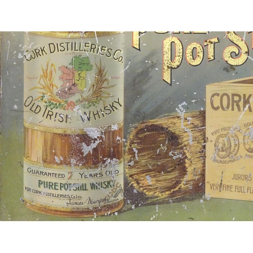 1129 - Advertising Brewiana : A polychrome pictorial tin adverting sing for ' Cork Distilleries Co. Ltd Whi... 