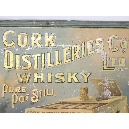 1129 - Advertising Brewiana : A polychrome pictorial tin adverting sing for ' Cork Distilleries Co. Ltd Whi... 