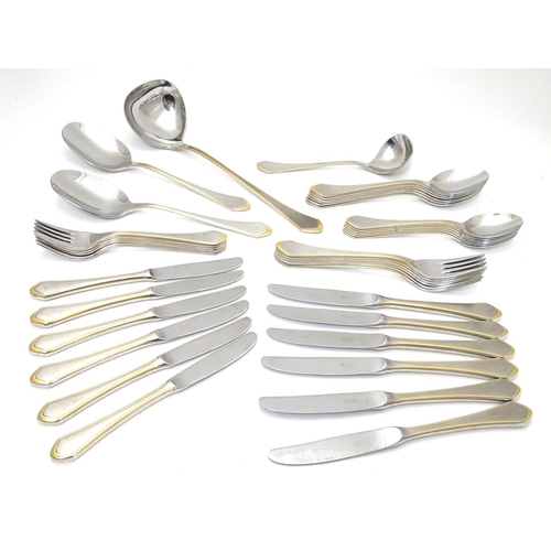 1132 - A six place set of German Furst Furosil stainless cutlery with gilt-edge accent comprising 6 table k... 