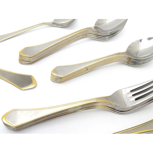 1132 - A six place set of German Furst Furosil stainless cutlery with gilt-edge accent comprising 6 table k... 