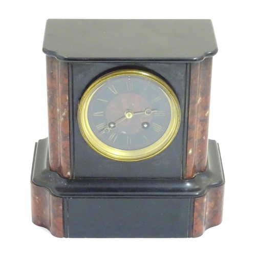 1176 - A Victorian slate cased mantle clock with 8-day movement string on a bell. 8 3/4