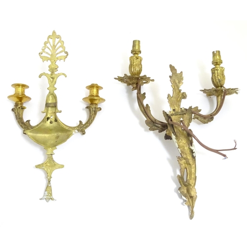 1203 - Two gilt wall light sconces , one a Louis XV Style Wall Light Sconce with acanthus scroll detail, th... 