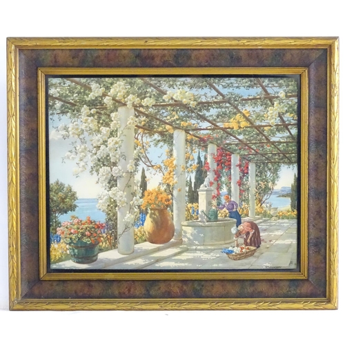 1682 - F. Marriott, Lithograph, A French Riviera pergola with figures. Approx. 15