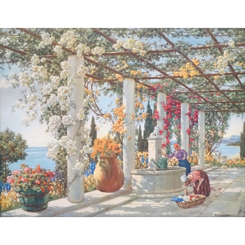 1682 - F. Marriott, Lithograph, A French Riviera pergola with figures. Approx. 15