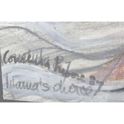 1686 - XX, Mixed Media, An Abstract Impressionist street scene with female figures. Signed lower. Approx. 2... 