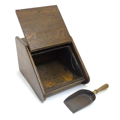 786 - Garden & Architectural, Salvage: an early 20thC coal scuttle, constructed of oak with brush, metal l... 