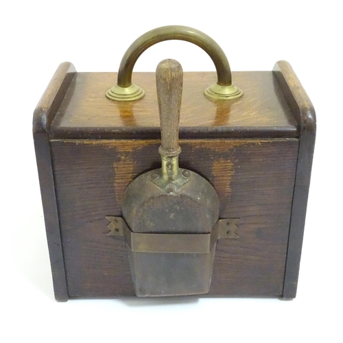 786 - Garden & Architectural, Salvage: an early 20thC coal scuttle, constructed of oak with brush, metal l... 