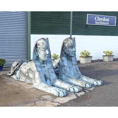 793 - Garden & Architectural, Salvage: a pair of late 20thC large scale cast bronze sphinx statues, each m... 