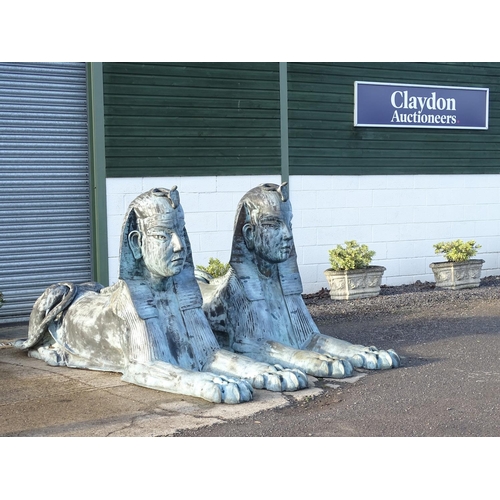 793 - Garden & Architectural, Salvage: a pair of late 20thC large scale cast bronze sphinx statues, each m... 