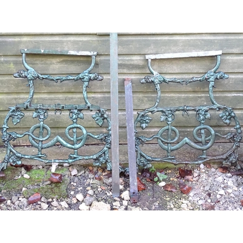 798 - A mid 19thC Coalbrookdale style cast iron bench frame, decorated with serpent and grapes (see design... 