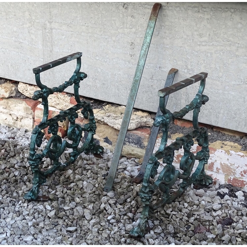 798 - A mid 19thC Coalbrookdale style cast iron bench frame, decorated with serpent and grapes (see design... 