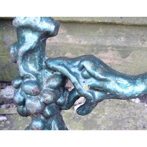 798 - A mid 19thC Coalbrookdale style cast iron bench frame, decorated with serpent and grapes (see design... 