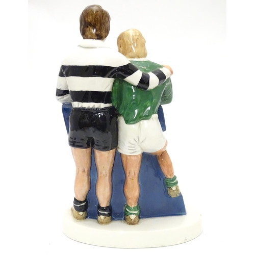 1120 - Brewiana : A Beswick bar top adverting figure group for ' Worthington E ' . Depicting rugby players ... 