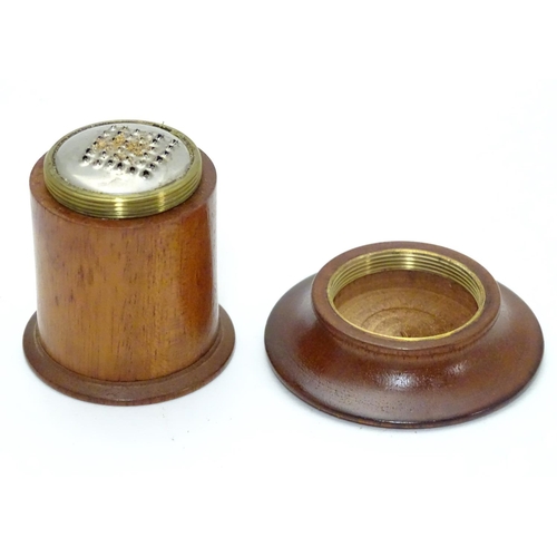 1124 - Kitchenalia : A 20thC treen nutmeg grater / container with parquetry style decoration to top